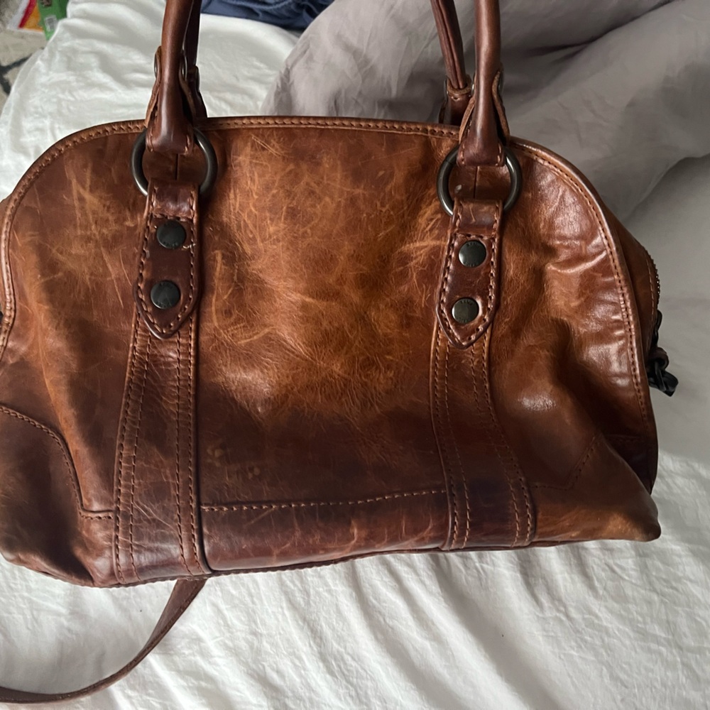 Frye melissa domed satchel cognac